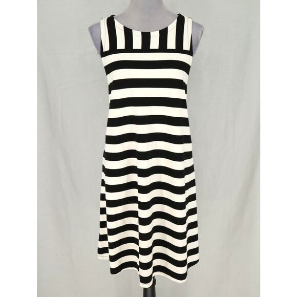 LOFT Dresses & Skirts - Loft Dress Petites LP PL Black White Stripe Stretch Knit Zip Sleeveless Unlined